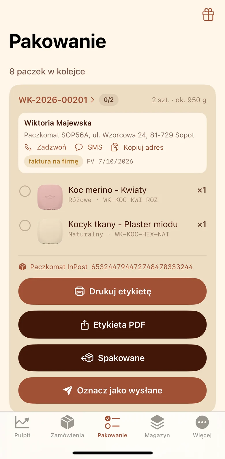 Aplikacja: pakowanie z drukiem etykiety