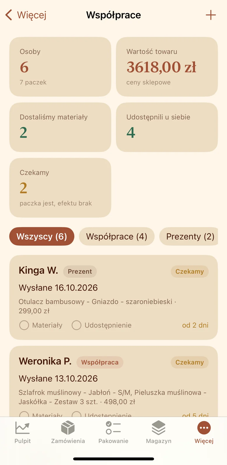Aplikacja: współprace i prezenty