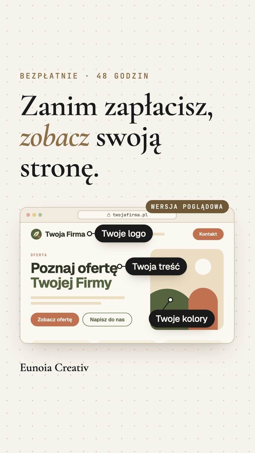 Zanim zapłacisz, zobacz swoją stronę. Rolka o wersji poglądowej